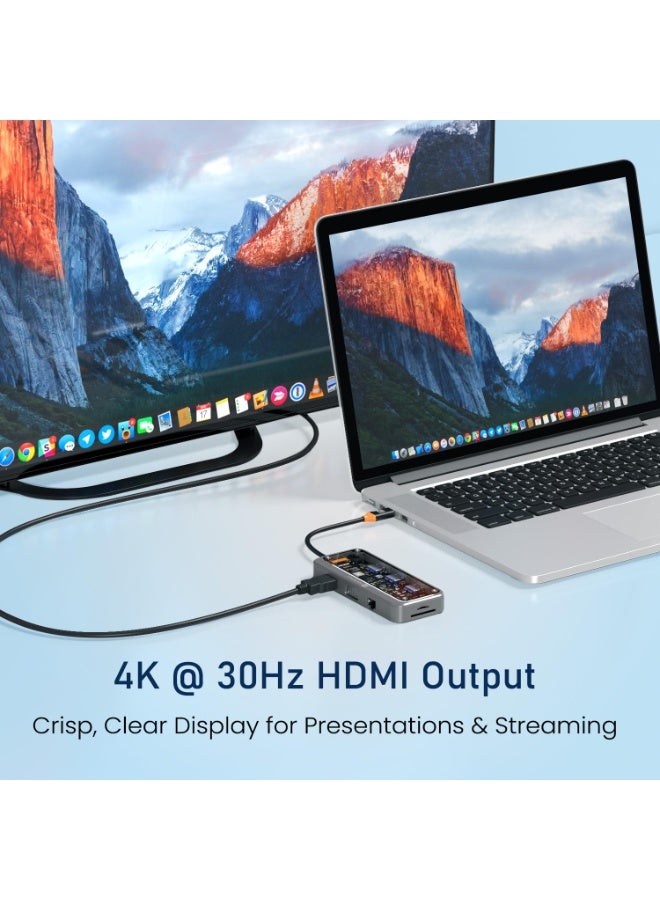 بورترونيكس Portronics MPort View Three 10-in-1 USB-C Docking Station, 100 W PD Charging, 4K HDMI, VGA, RJ45 Ethernet, SD/TF Card Slots, USB 3.0/2.0 Ports, 3.5 mm Audio, for All Type C Devices, Windows/MacBook - Image 4